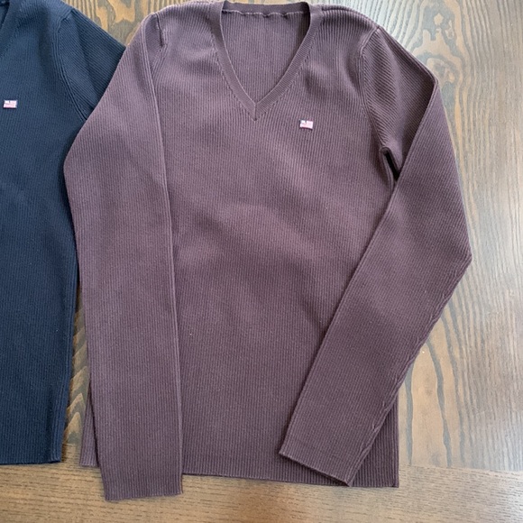 Polo Ralph Lauren V neck stretch sweater knit tops black brown long sleeve tops - Picture 3 of 4